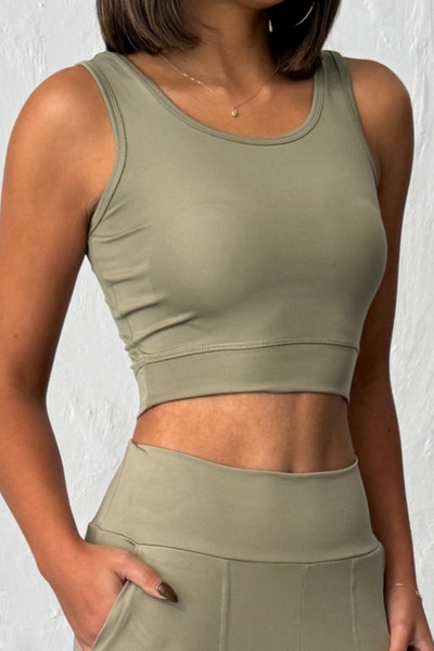 OPENDO Strappy Body Crop Top Khaki Green (Without Pads)
