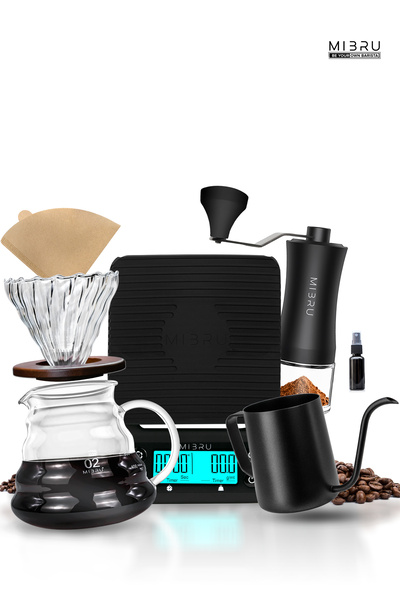MIBRU 7 Pcs V60 Premium Pour Over Manual Coffee Maker with Manual Grinder Dripper Set