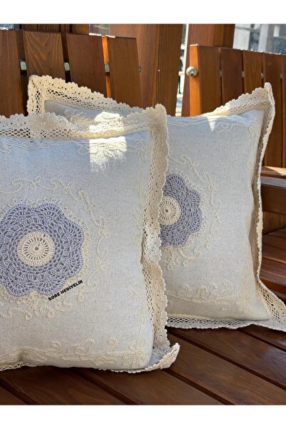 Sobe Hediyelik Dantelli, Dokuma, 2 Li Yastık Kılıfı ,kırlent