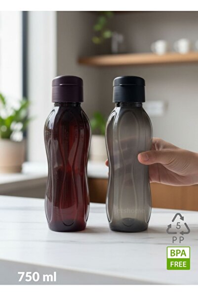 Jet's Home طقم زجاجات مياه PP-5 خالية من مادة BPA، مقاومة للانسكاب، مكونة من قطعتين، بدون رائحة، للمكتب والرياضة والمدرسة، باللون الأسود والأحمر الداكن، 750 مل