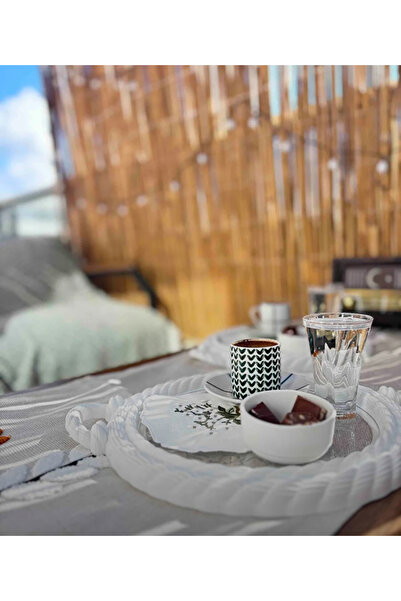 Dem Home 4 Pieces of Knitted Patterned Coffee Presentation Tray Round Plastic White