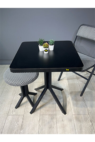 hey modüler mobilya Zeren Siyah Kare Mutfak Yemek Masası Balkon Masası Siyah Ayak 60 cm