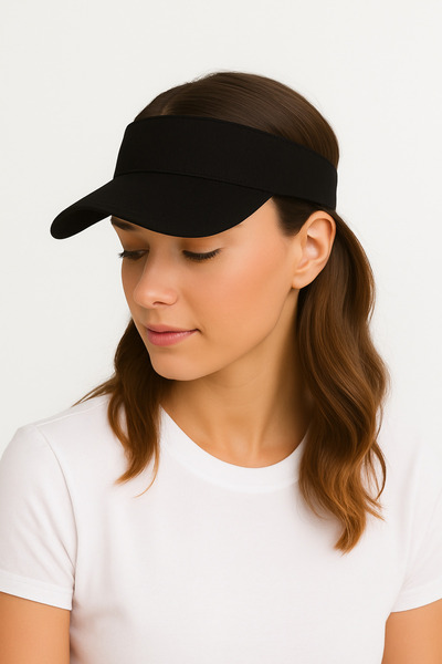 CapZone Vizör Şapka Unisex Tenis Şapka Uv Koruyuculu %100 Pamuklu Siyah