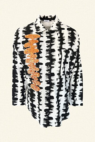 GZ Design Orange Embroidered Black and White Patterned Thick Shirt