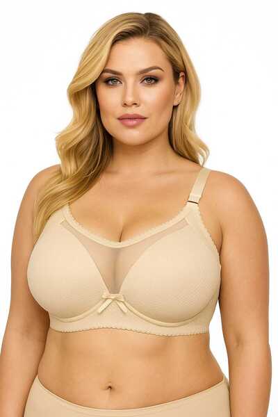 wear treasure C Cup Wireless Bra with Sponge Front, Tulle Detail, Honeycomb Pattern, Side Support, Wire Supported Support Bra