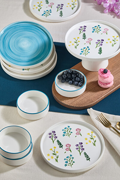 Kitchen Life Art Botanical 11 Piece Footed Handmade Premium Breakfast Set - Breakfast Set for 6 People