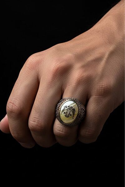 Takıdepo Sedef Taşı Üzerine Selçuklu Kartalı Gümüş Erkek Yüzük