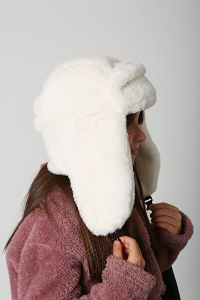 MARBERRY Дівчача бежева шапка-бері - з плюшевим хутром і вушками