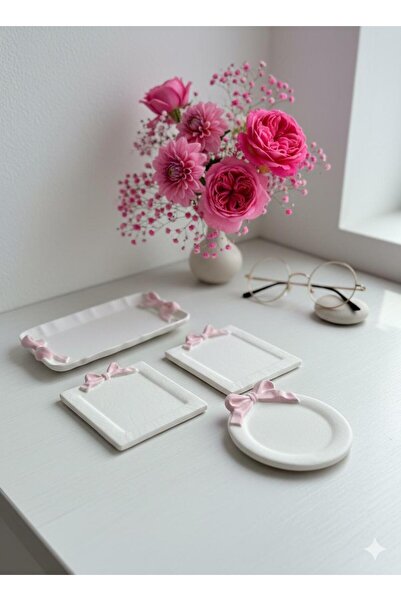 MUMELLA Διακοσμητικός δίσκος ροζ κορδέλας, πιάτο, δίσκος κοσμημάτων Σετ 4 τεμαχίων
