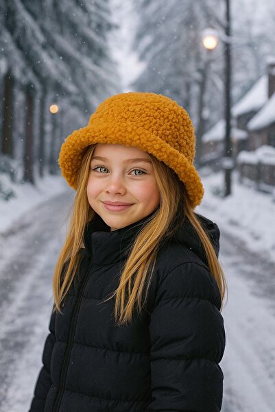 MARBERRY Pălărie pentru copii Bucket de pluș - șofran ondulat