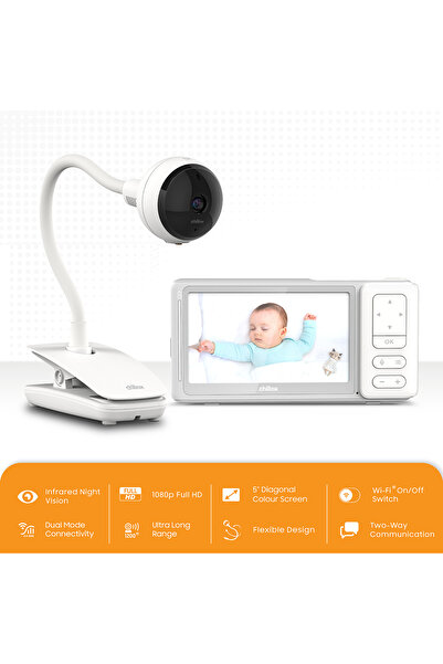 Chillax ChillaxBaby 5" Baby Monitor with Dual Mode Video 1080p FHD 360° Flexible Clip Camera, App Control