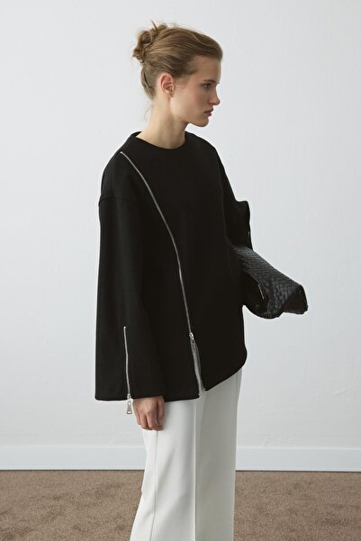 Hooopstore Μαύρο φούτερ με λεπτομέρεια με φερμουάρ