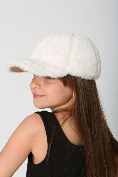 MARBERRY Girl's Ecru Plush Cap Hat - Soft Texture