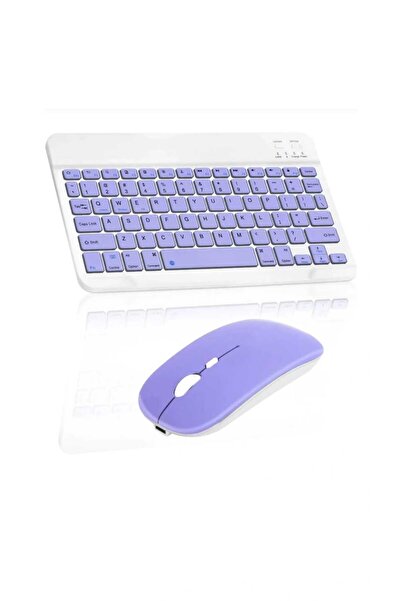 EHZ TEKNOLOJİ IPad Xiaomi Samsung Huawei Tablet Laptop Uyumlu Renkli Bluetooth Bağlantılı Klavye+Mouse Set
