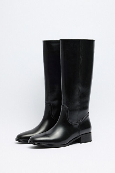 LUTVELIZADE Çizme 2510 - Binici Düz Siyah Kadın Çizme