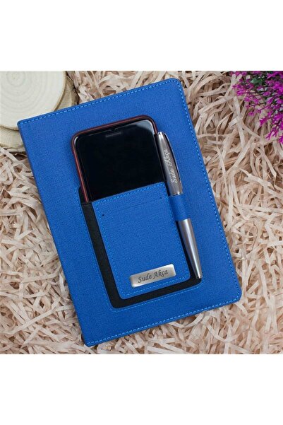 Kalemedair Kişiye Özel Kanguru Cepli Termo Deri Ajanda ve Kalem Seti - Lacivert