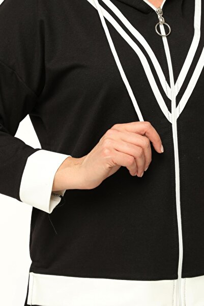 Ebsumu Γυναικείο σετ φούτερ μεγάλου μεγέθους με διπλές ρίγες και λεπτομέρεια Garni με κουκούλα