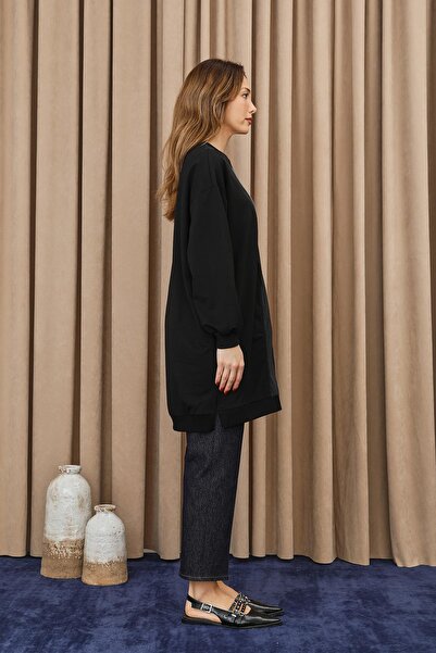 Puane Women's Zipper and Applique Detailed Tunic - 10734Tun - Black