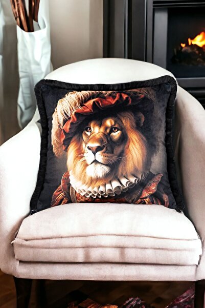 ASDİVA Husă de pernă cu modele de leu, figurină decorativă de lux cu franjuri...