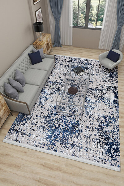 SEVENHILL Milano 207 Mavi Zarif Dokuma Salon Yatak Odası Halısı Kaymaz Modern...