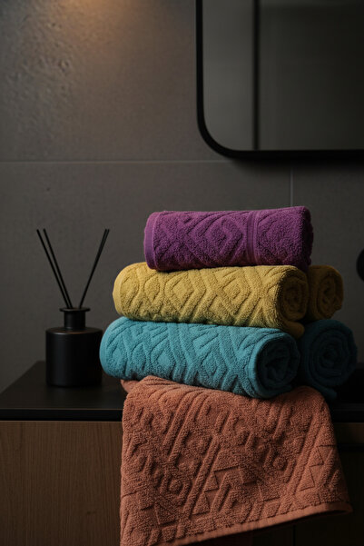 DNZGÜLCAN طقم مناشف لليدين والوجه مكون من 4 قطع من القطن الأصلي بنسبة 100% مق...