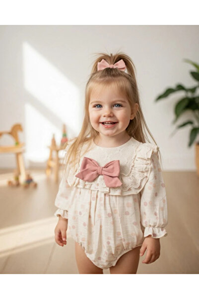 aysskids GALE Uzun Kollu Dantel Detaylı Özel Gün Bayramlık Kız Bebek Romper