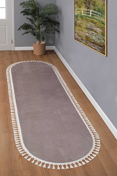 Valery Home Vl Oval Comfort Ponpon Saçaklı Peluş Yolluk Halı Kahverengi Pon P...