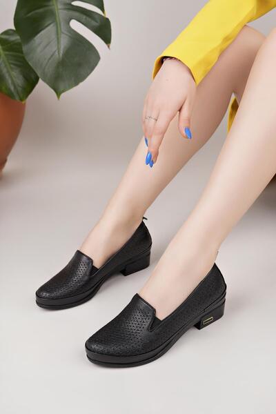 Castle Black 5421 Taba Hakiki Deri Topuklu Kadın Ayakkabı