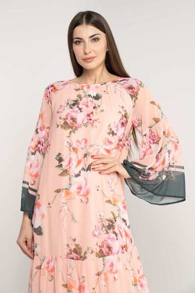 Nichii Women's Floral Midi Dress with Long Loose Sleeves