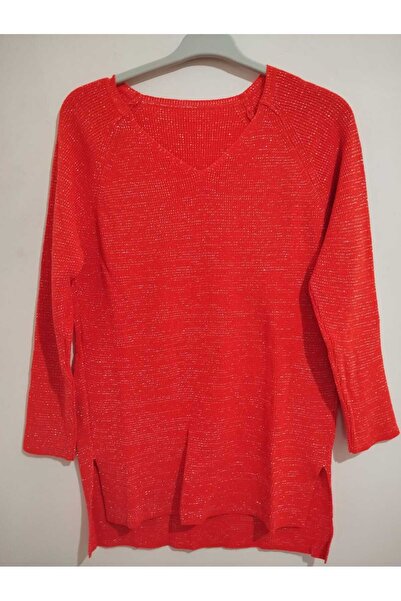 anne moda ankara Pletiva Sjajni V-izrez Bočne strane Sa prorezom Džemper