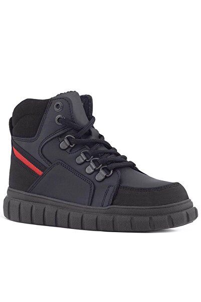 Rakerplus Genuine Leather Black Red Zippered Boys' Boots