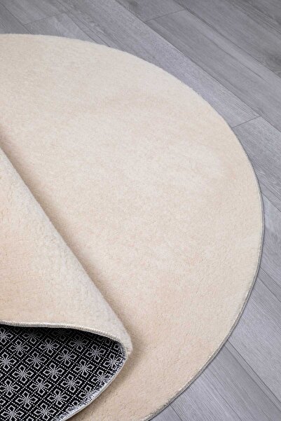 Valery Home Vl Round Comfort Overlocked Plush Carpet Beige