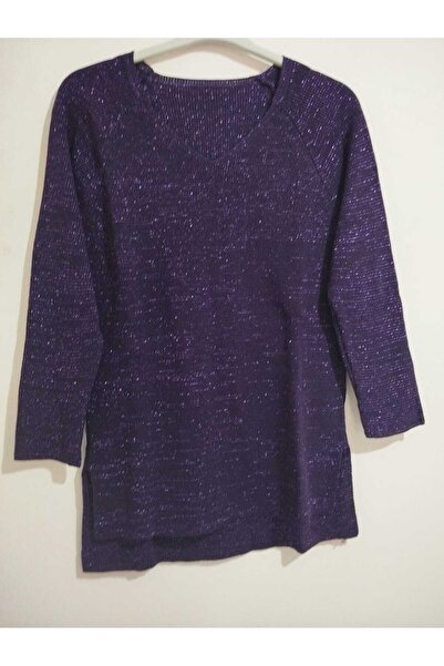 anne moda ankara Tricotaj Pulover strălucitor cu decolteu în V, cu fante pe l...