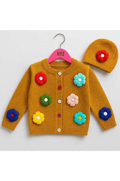 Hilal Akıncı Kids Devojčin džemper od pletiva Vezena Kardigan Džinsovi Pantal...