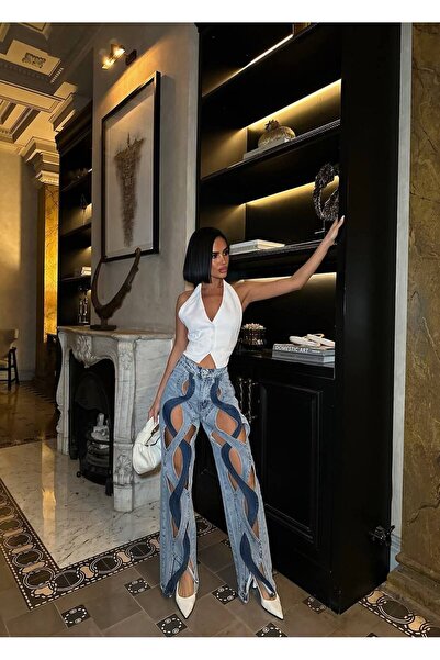 GAMZE ALPTEKİN Design Model Pinterest Blugi Pantaloni Jeans Țesătură Importată Calitate Pantaloni Palazzo