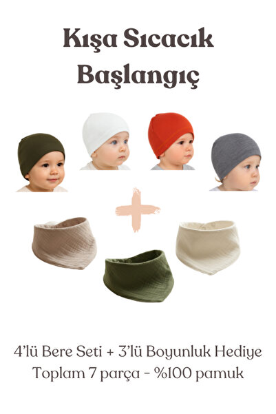 viego 4'lü Set Bebek & Çocuk Pamuk Bere Yumuşak ve Pamuklu
