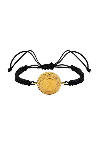 aga kulche 22 Ayar Yarım Altınlı Siyah İpli Bileklik