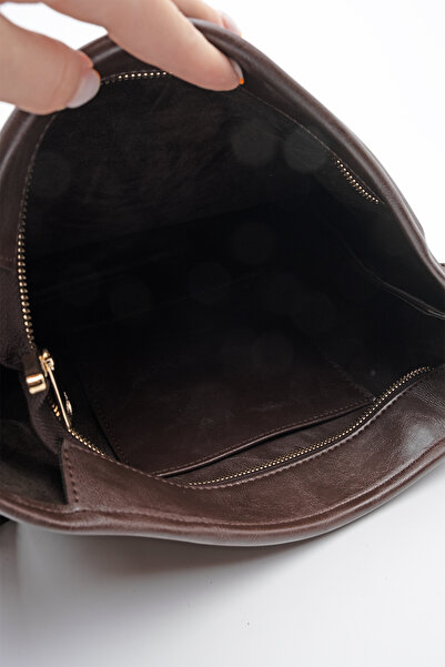 Marjin Women's Genuine Leather Tassel Detailed Hand and Shoulder Bag Soliga Brown Suede