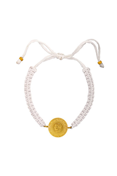 aga kulche 22 Ayar Yarım Altınlı Beyaz İpli Bileklik