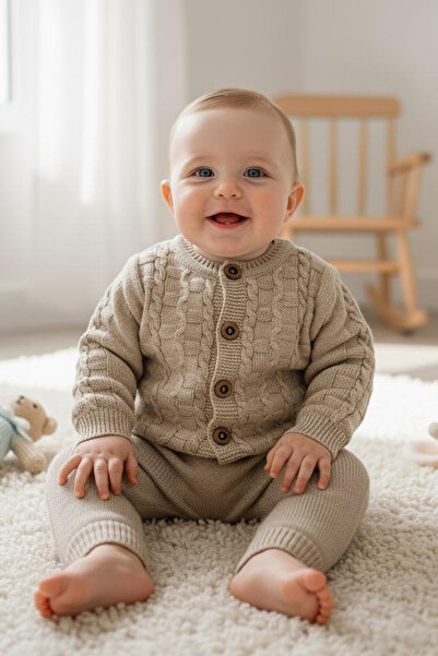 BİLGEN Style طقم تريكو شتوي للأطفال الرضع مكون من 3 قطع مع قبعة هيركالي سلوبيت