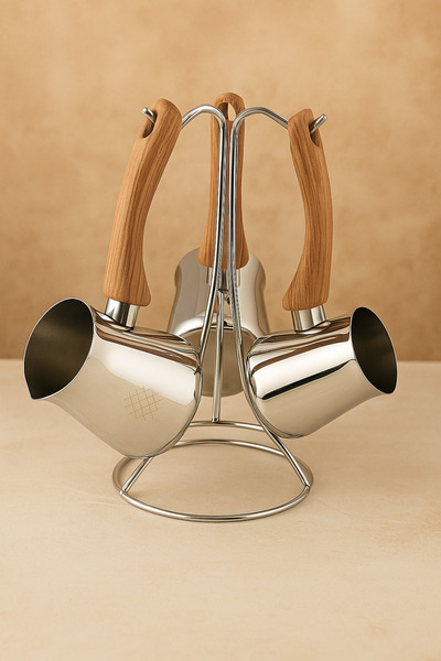 esdekor Serenk Definition Serisi 3'lü Çelik Cezve Seti Standlı 4 Parça 18/10 ...