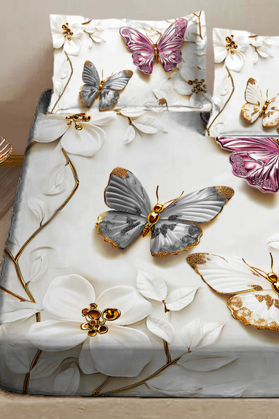 MonoHome ملاءة جاهزة من القطن بنسبة 100% بتصميم خاص 5D رقمي 60 سلك على شكل فراشة