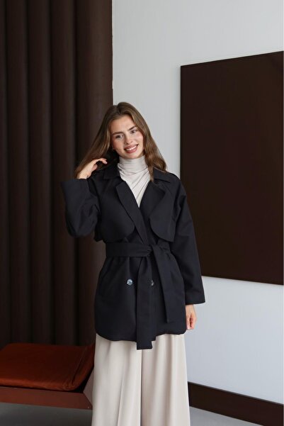 şuranur Kadın Dört Düğmeli Kısa Rüzgarlıklı Trençkot