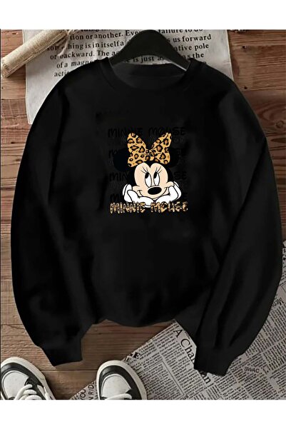 herkesemoda Φούτερ με στάμπα Crew Neck με Fleece εσωτερικά