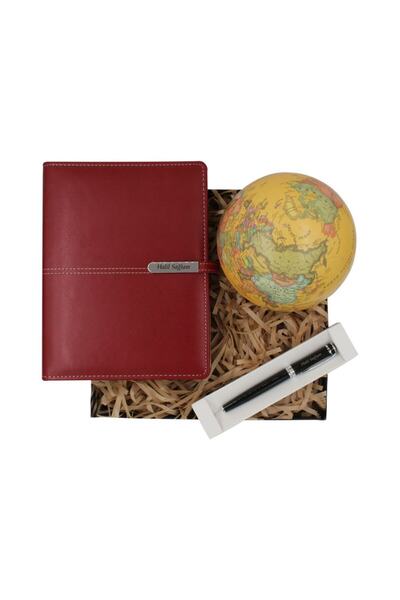 hediyerengi Isme Özel Tarihsiz Ajanda 360 Derece Dönen Dünya Küresi Ve Kalem Hediye Kutusu