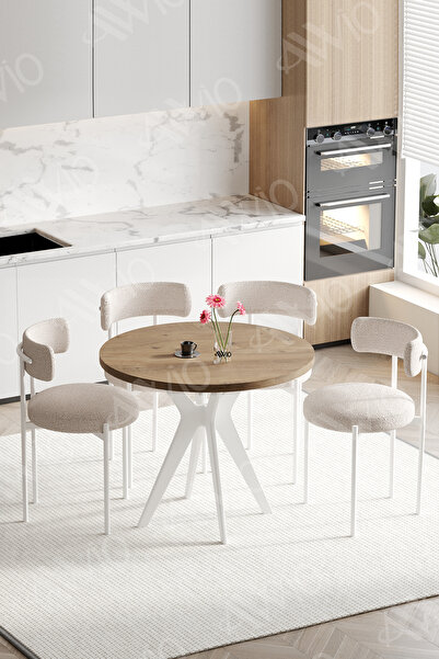 AVVİO Norden Serisi Bohem Ayak 4'lü Teddy Sandalye 90x90 Masa Sandalye Takımı