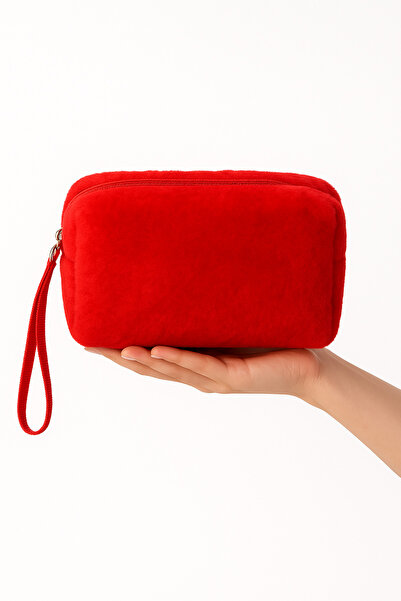 NS reliable Ns Soft Charm Makeup Bag Plush Daily Makeup Bag Compact Design-16X10X6.50 cm Red