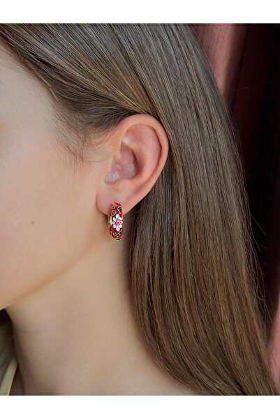 GİS JEWELRY Kırmızı Mineli Çiçek Küpe