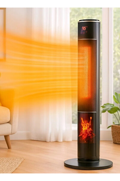 Hoogar German 2071 L Black Oval Seri OLED Şömineli Ekran Dijital Kule Tipi Seramik Fanlı Isıtıcı 80 CM