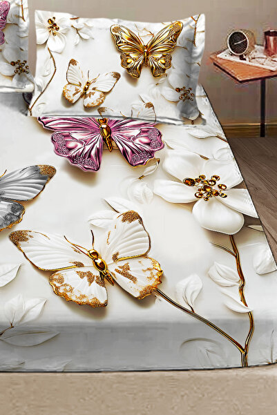 MonoHome 100% Cotton Fitted Sheet Special Design 5D Digital 60 Wire Butterfly